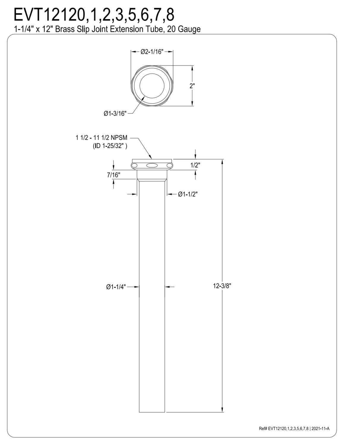 Kingston Brass EVT12125 1.5 to 1.25 in. 12 in. Length Possibility Standard Mount Step-Down Tailpiece, Oil Rubbed Bronze