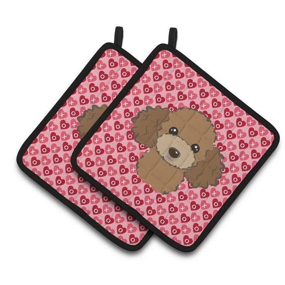 Caroline's Treasures Chocolate Brown Poodle Hearts Pair of Pot Holders