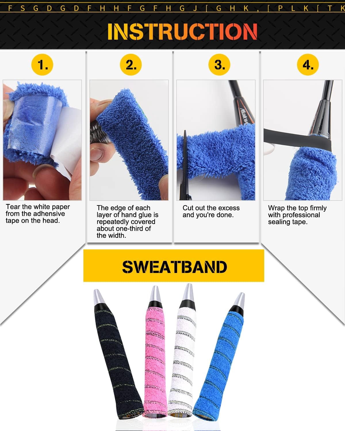 Toweling Racket Overgrip, Super Absorbent Cotton Towel, Skid Resist Absorb Sweat Grip Tape, Handles Protection for Tennis Badminton Racquetball Squash Baseball