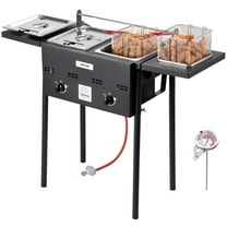 VEVOR Outdoor Propane Deep Fryer,Dual-Tank 8QTx2 Commercial Fryer, Stainless Steel Cooker with Foldable Platform, Dual Basket, and Heat Adjustment, Floor Standing Fryers for Restaurant Home Snack Bar