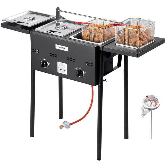 VEVOR 8QTx2 Outdoor Propane Deep Fryer Commercial Free Standing Cooker Two Tank