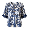 thumbnail image 4 of YVNAURA Floral V Neck Blouse for Women 3/4 Sleeve Button Down Loose Fit Top 2026 Spring Summer Dressy Casual Shirt Lightweight Breathable Art Flower Print Tunic for Vacation, Navy, S, 4 of 4