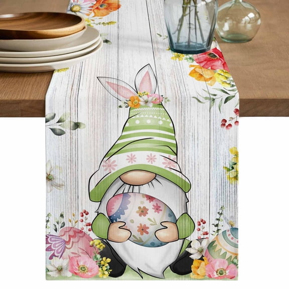 Table Runner 48 Inches Long for Kitchen Dining, Gnomes Easter Dresser Scarf Farmhouse, Dining Table Decorations for Wedding/Parties, Eucalyptus Spring Floral Eggs Wooden 13 x 48 In