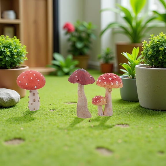 OFFIGAM 3PCS Red Mushroom Garden Decorations Resin Art Statues for Patio Outdoor Yard Decor