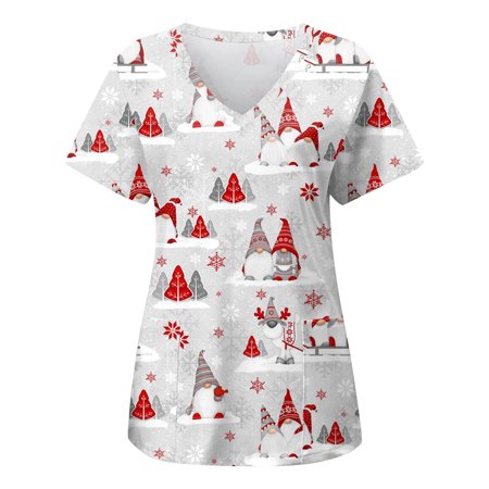 

Womens Tops Corset Tops for Women Womans Plus-size Leisure Tops S-2XL Short Sleeve V-neck Christmas Print Overalls with Pocket Tops White Long Sleeve Shirts for Women Blue 2XL