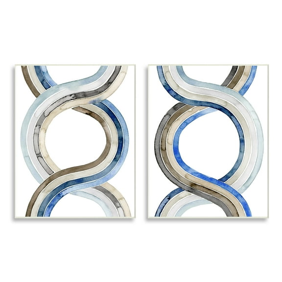 Stupell Industries Two Dimensional Spiral Helix Brown Blue Abstract Lines, 13 x 19,Design by Grace Popp
