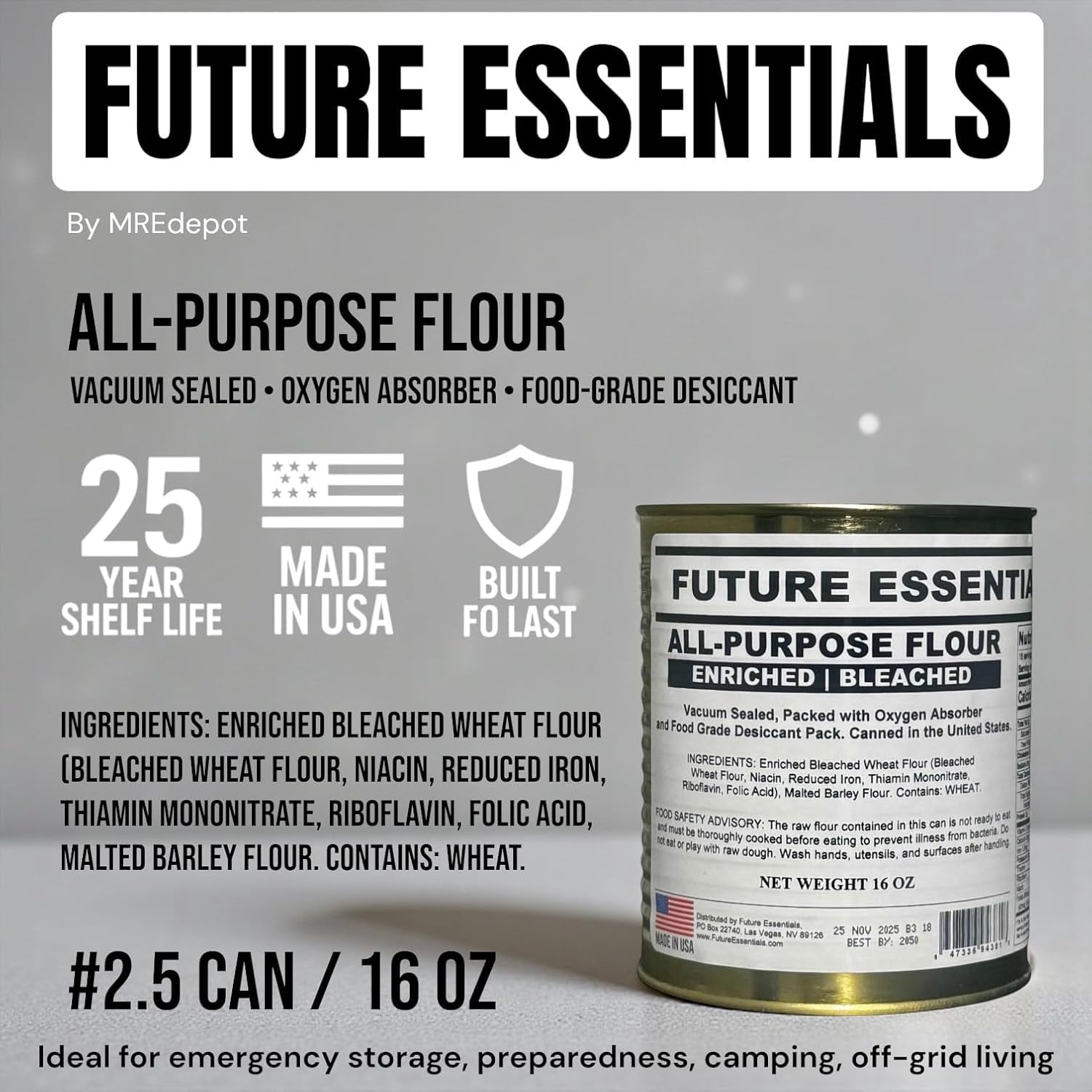 Future Essentials Canned Long Shelf Life All Purpose Emergency Food White Flour-12 Cans
