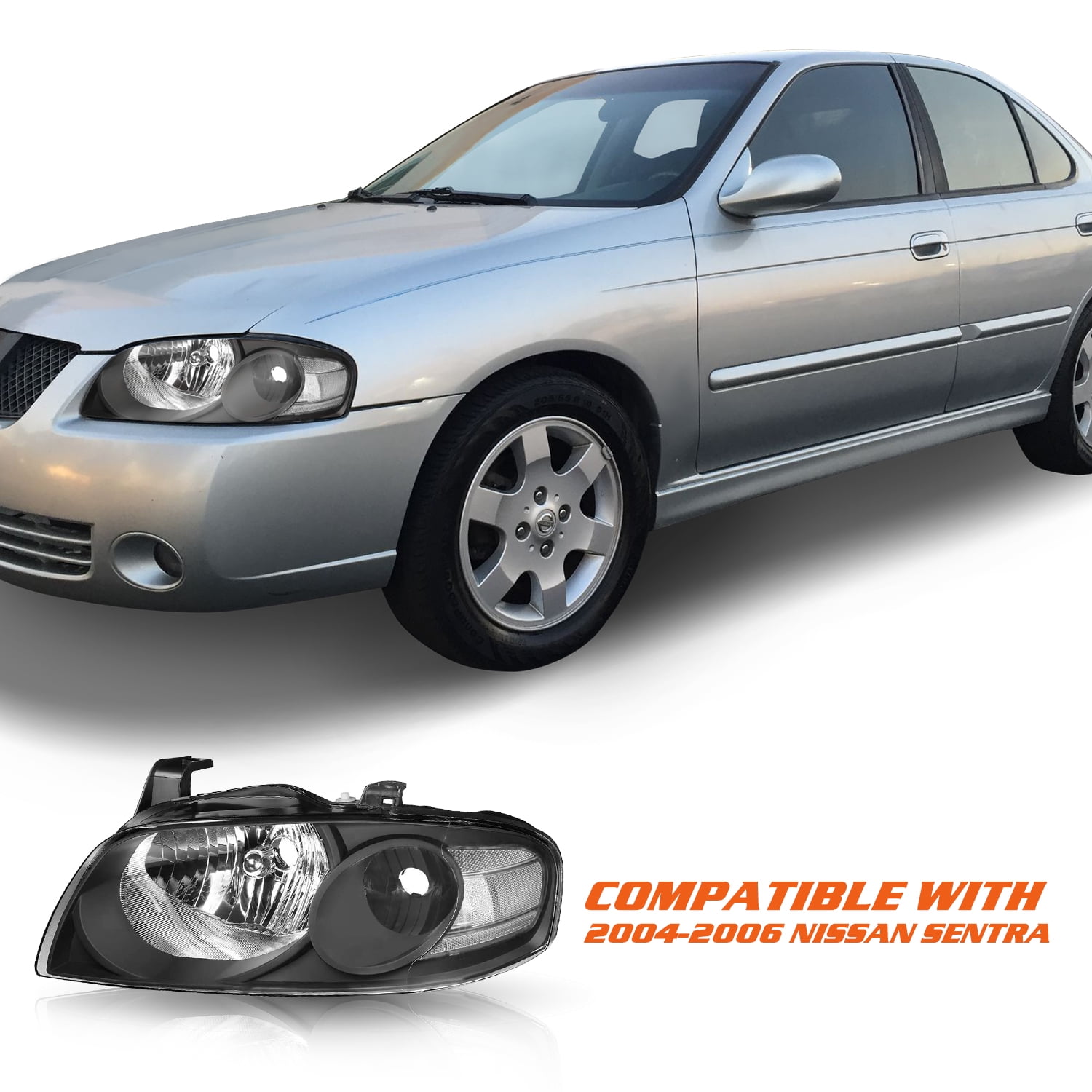 For 2004-2006 Nissan Sentra Sedan Black Headlights Assembly Clear Corner Lamps