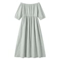 thumbnail image 5 of Horkkom Off the Shoulder Dresses for Women Solid Color Short Sleeve Maxi Dresses Summer Loose Flowy Dresses, S-3XL, 5 of 7