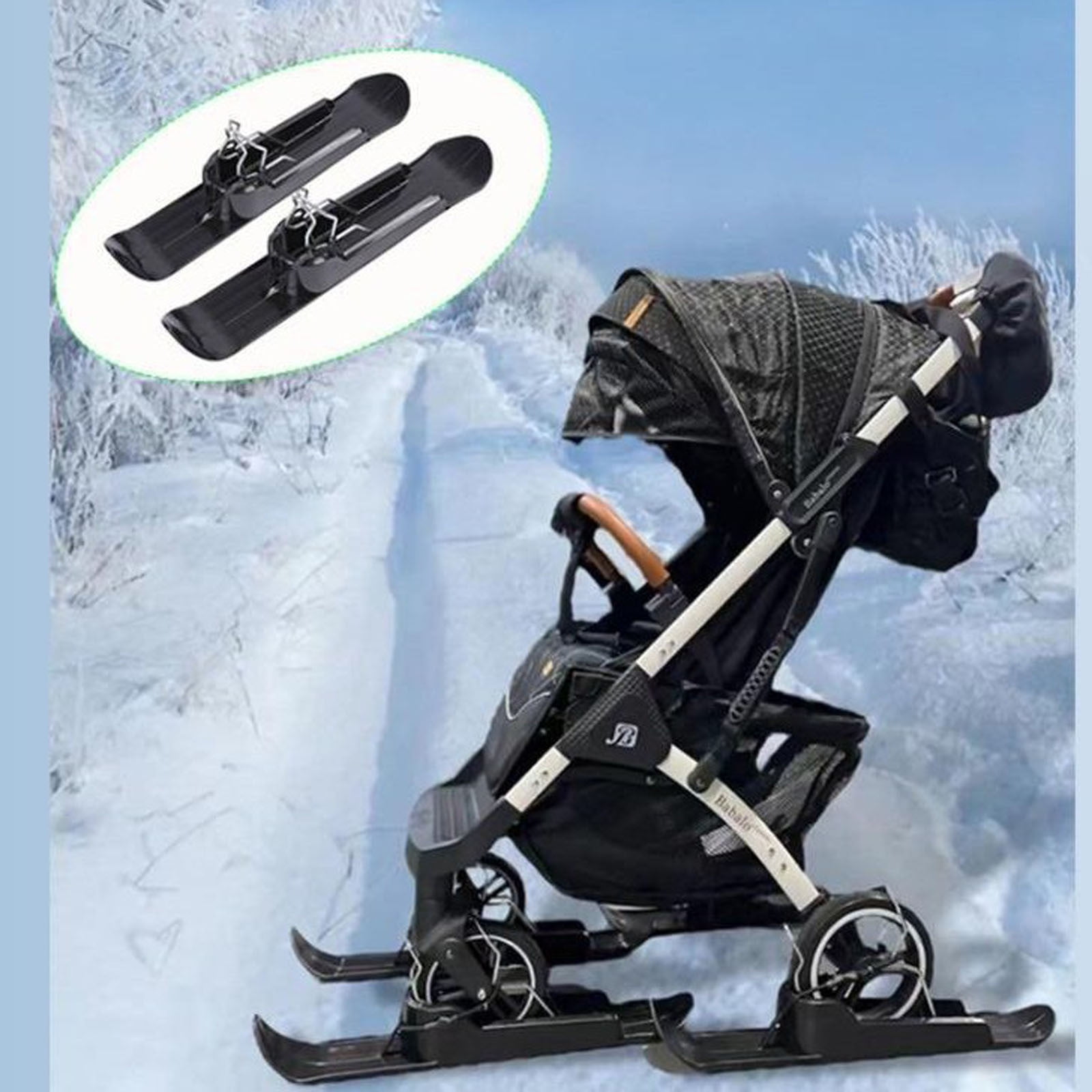 Ki*ds Wheelchair Balance Bike Snow Sled Ski Accessories, Easy Install Detachable Winter Outdoor Stroller Sleds, Sturdy Safe Multi-Purpose Snowboard Attachment for Family Winter Adventure Use