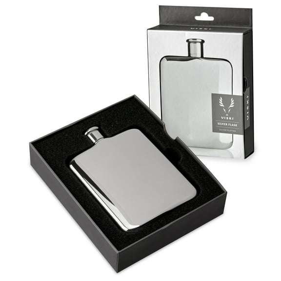 Viski Stainless Steel Liquor Flask for Camping, Picnic, Gifts, 6oz, Silver