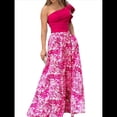 thumbnail image 1 of Conjuntos de 2 Piezas para Mujer, Top Corto de un Solo Hombro, Pantalones Largos y Anchos con Estampado Floral, Conjuntos Palazzo Rosa Roja L, 1 of 5