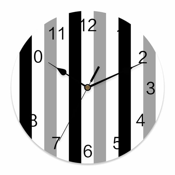 Wall Clock Black Gray Stripes Clocks PVC Silent Non-Ticking Battery Operated Decorative Contrast Striped Round Clock for Home Living Room Kitchen Bedroom Office School Wall Decor 10 Inch