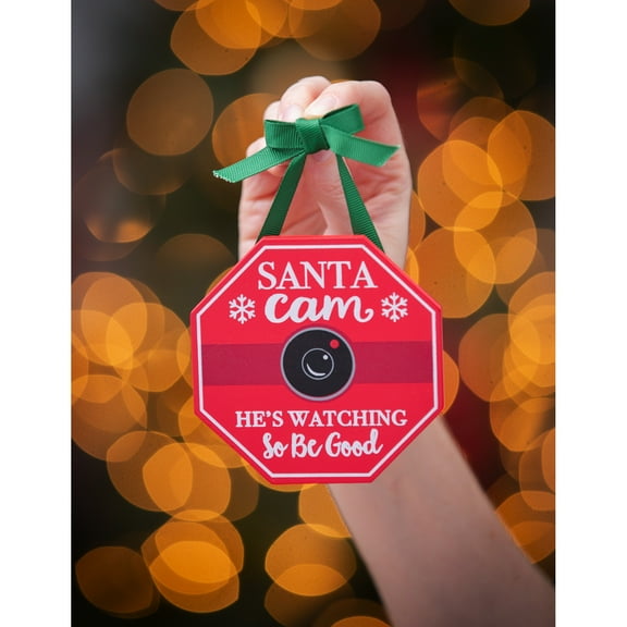 Wood Ornament with Bow, 2 Asst: Elf Cam/Santa Cam