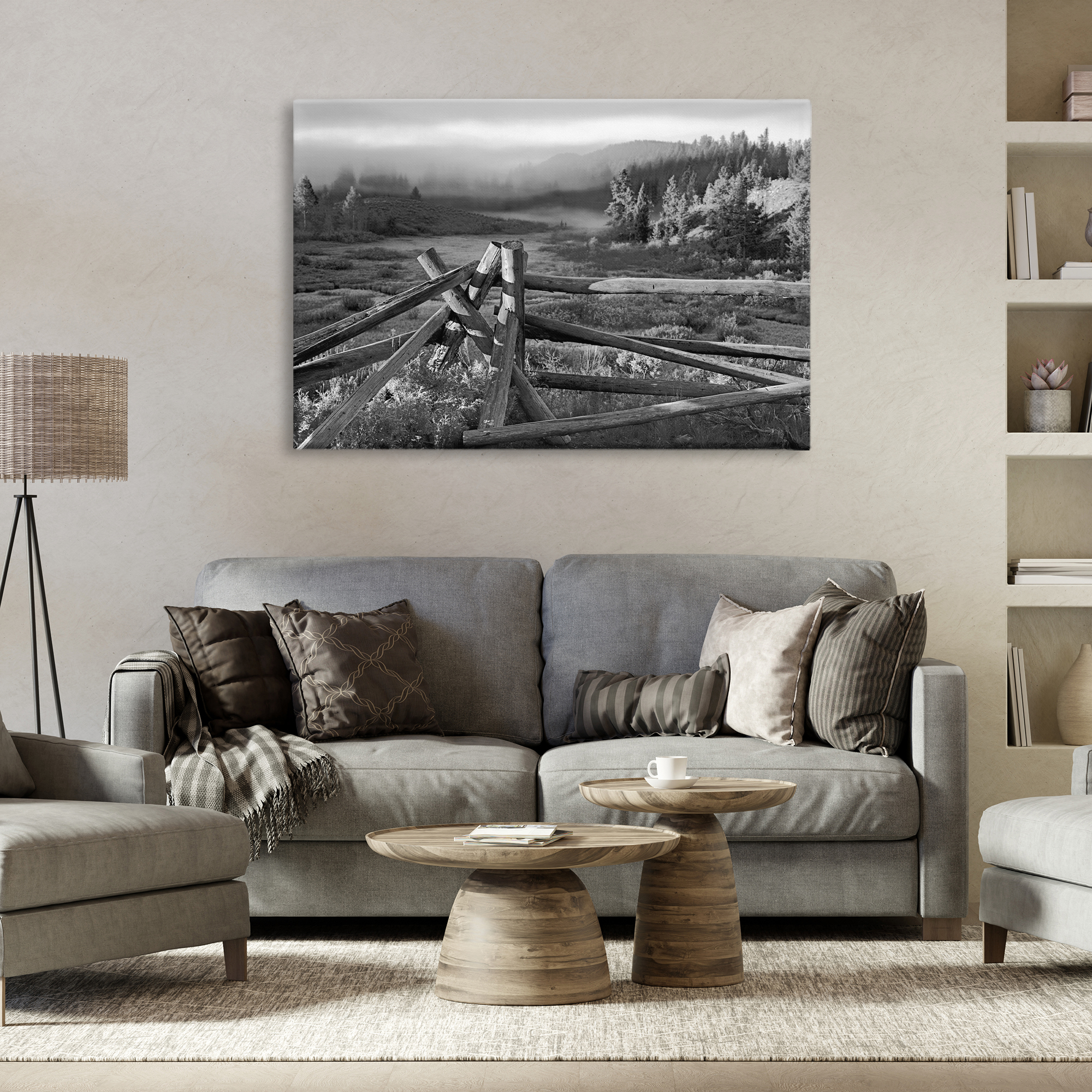 Grand Tetons Fence Beyond Canvas Wall Art, design by MJ Photography