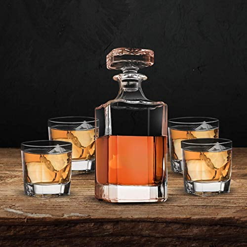 Whiskey Liquor Decanter for Alcohol Bourbon Embossed Bar Decanter Trinkware Norwalk Glass Decanter 24oz. with Stopper