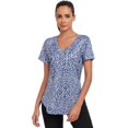 thumbnail image 4 of Camisa de entrenamiento Alovien de manga corta, holgada, para mujer, azul, 4 of 7