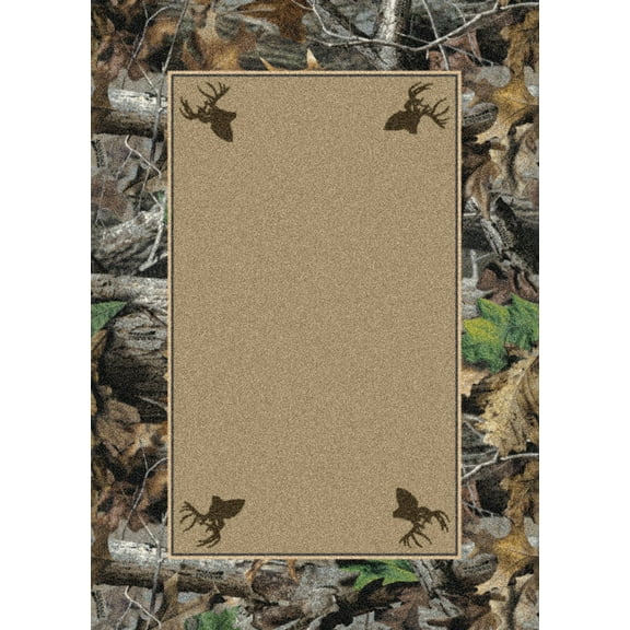 Milliken Beige Area Rug New Timber Solid Center - Aprx 5' 4" x 7' 8"