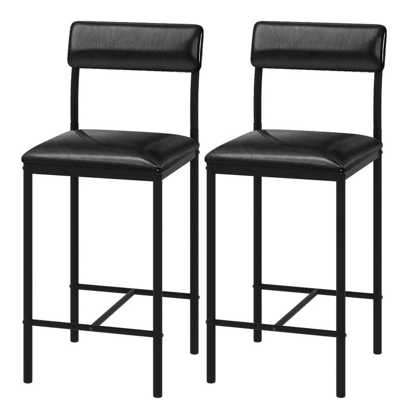 Uforic Bar Stools Set of 2, Counter Height Bar Stools , PU Upholstered Breakfast Bar Stools Kitchen Barstools, Dining Room Chairs Bar Chairs with Back for Kitchen Island, Apartment, Black