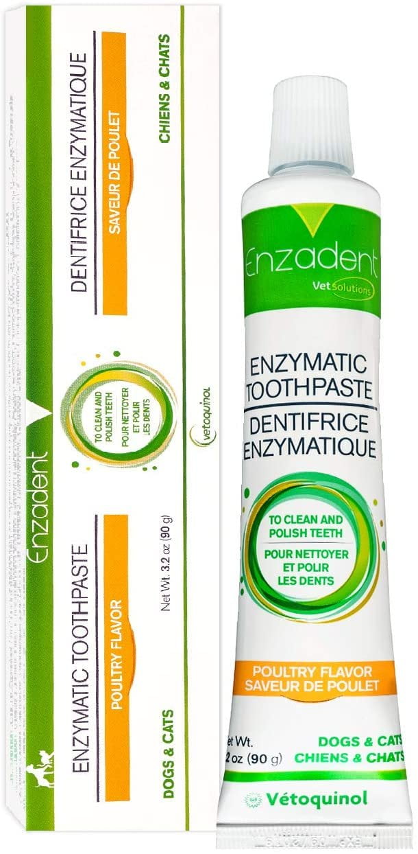 Vetoquinol Enzadent Enzymatic Toothpaste for Cats & Dogs  3.2 oz, Poultry Flavor  Triple Enzyme Formula for Healthy Teeth & Gums  Oral Dental Care: Removes Plaque, Polishes Teeth & Freshens Breath