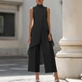 thumbnail image 2 of Floleo Women's Sleeveless Mock Neck Layered Tunic Top and Wide Leg Pants Set Elegant Flowy Asymmetrical Hem Solid Color Casual Outfit, 2 of 6