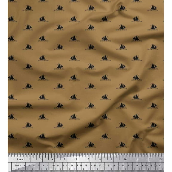 Soimoi Cotton Duck Fabric Waves,Fish & Yacht Shirting Printed Craft Fabric by The Yard 42 Inch Wide