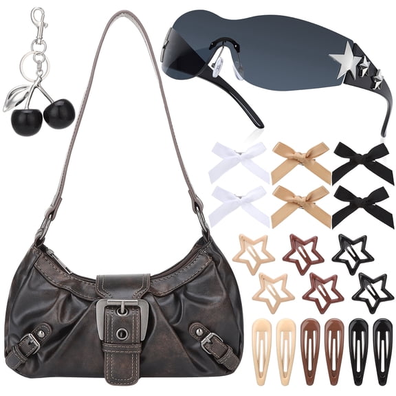 Bocaoying Y2k Cute Shoulder Bag for Women, Cute Vintage hobo bags for women, Trendy Purse with Glasses Star Keychain and Hairpin for Girls