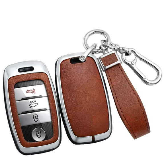 Key Fob Protector Fit for Kia Key Remote ,Smart Remote Car Key Case Fit for Kia,Metal and Leather Key Cover for Forte Koup NIRO Optima Rio Sorento Soul