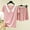 Pink, variant on Goodtrade8 2 Piece Pajamas for Women Set Plus Size Loungewear V-Neck Short Sleeve Casual Solid Color Ladies Pjs