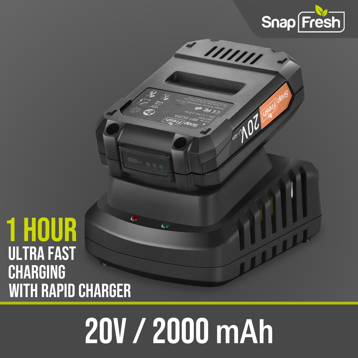 SnapFresh 20V Cordless Leaf Blower 130MPH 140CFM Lightweight w/2.0Ah Battery & Charger (Orange)
