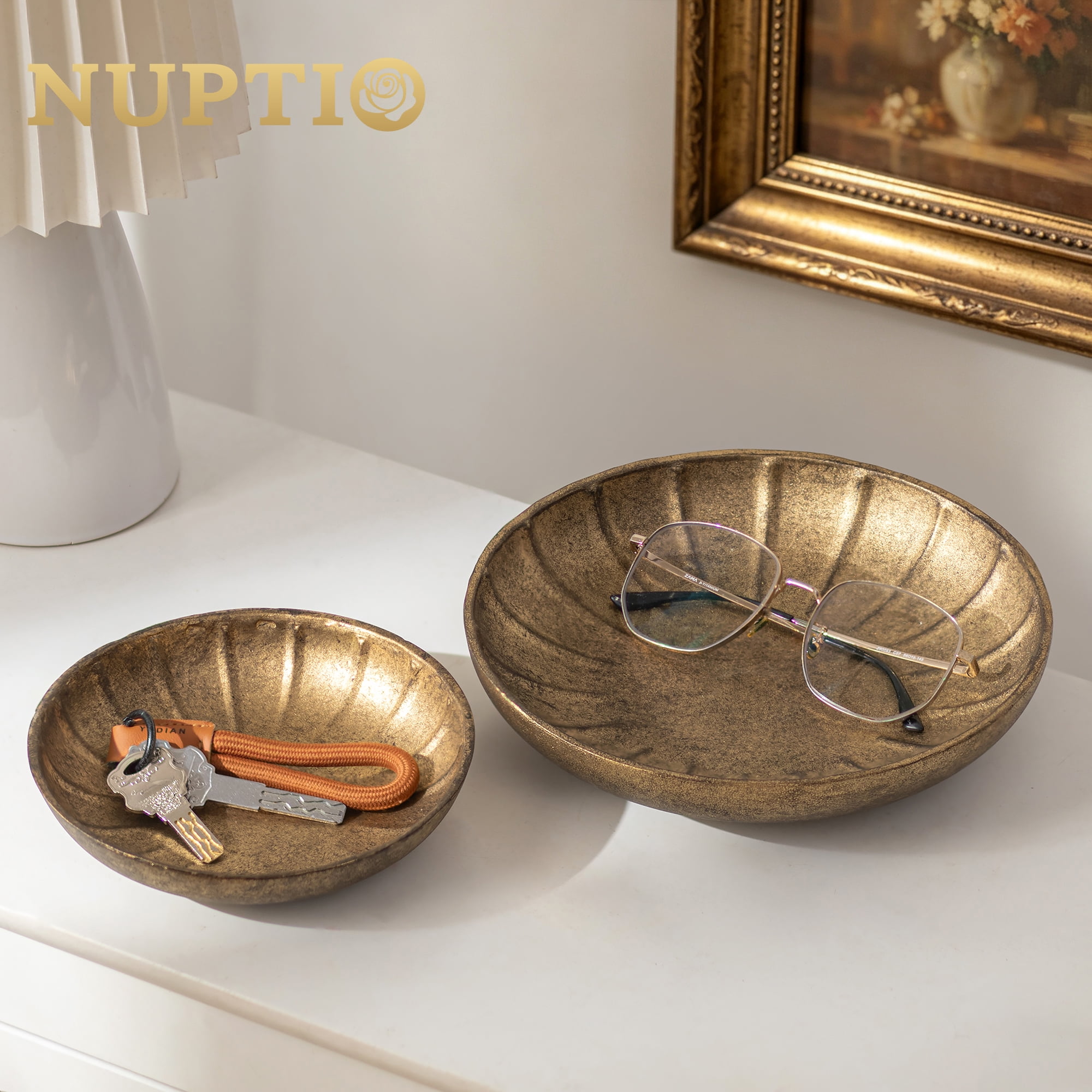 Nuptio Brass Gold Decorative Bowl Metal for Home Decor, Set of 2