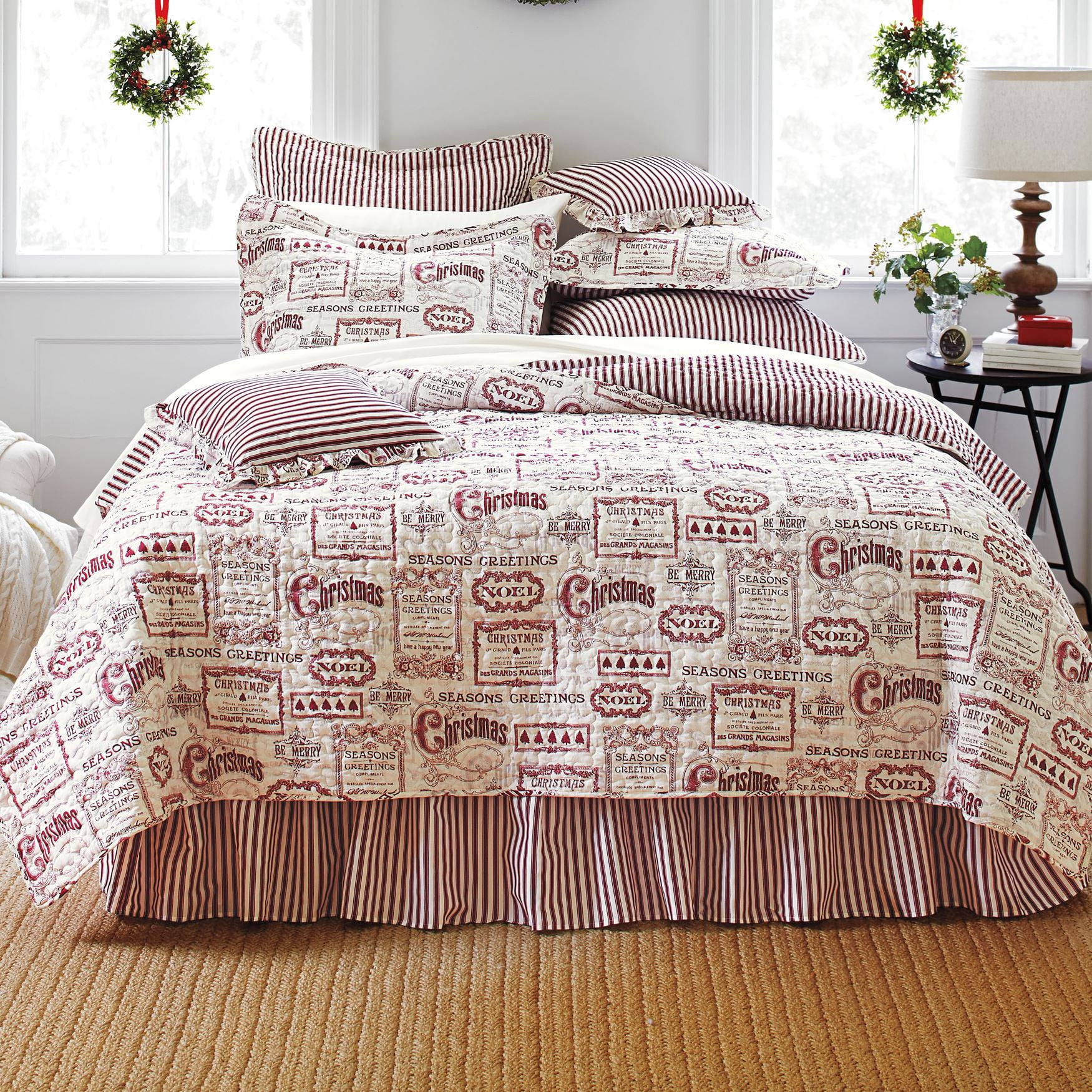 BrylaneHome Vintage Christmas 4 Piece Quilt Set - Full/Queen, Ivory Red Beige - Walmart.com 