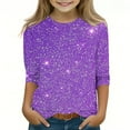 thumbnail image 3 of Iyufng Girls Shirts,Sequin Gradient Print Casual Shiny 3/4 Sleeve Crew Neck T-Shirts Children's Tops Pullover Base Trendy Comfort Tees, 3 of 5