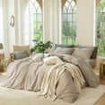 thumbnail image 6 of MooMee Duvet Cover Set Cal-King 100% Washed Cotton Linen Like Textured Breathable 3-Piece (Taupe, 104"x98"), 6 of 8