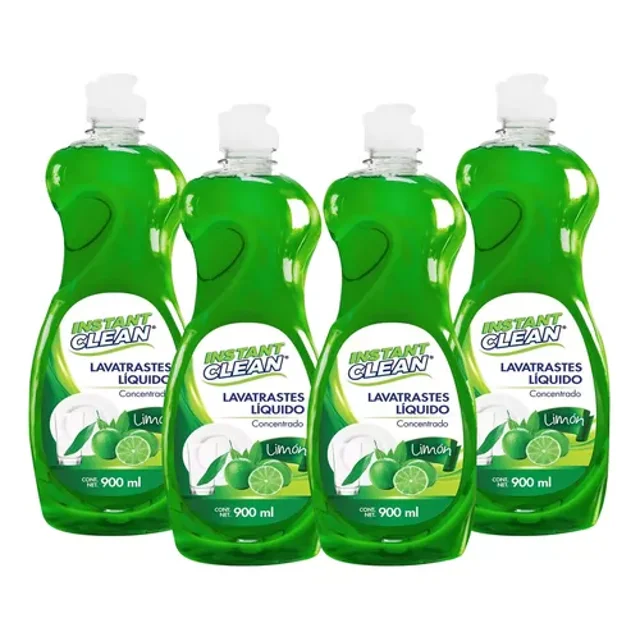 Kit de 4 Lavatrastes Liquido Instant Clean, Aroma Limón, 900 ml