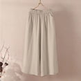 thumbnail image 2 of Women's Linen Blend Wide Leg Culottes Pants Elastic Waist with Gathered Pleats Breathable Loose Fit Mid-Length Trousers for Spring Summer Beige XL(XL), 2 of 5