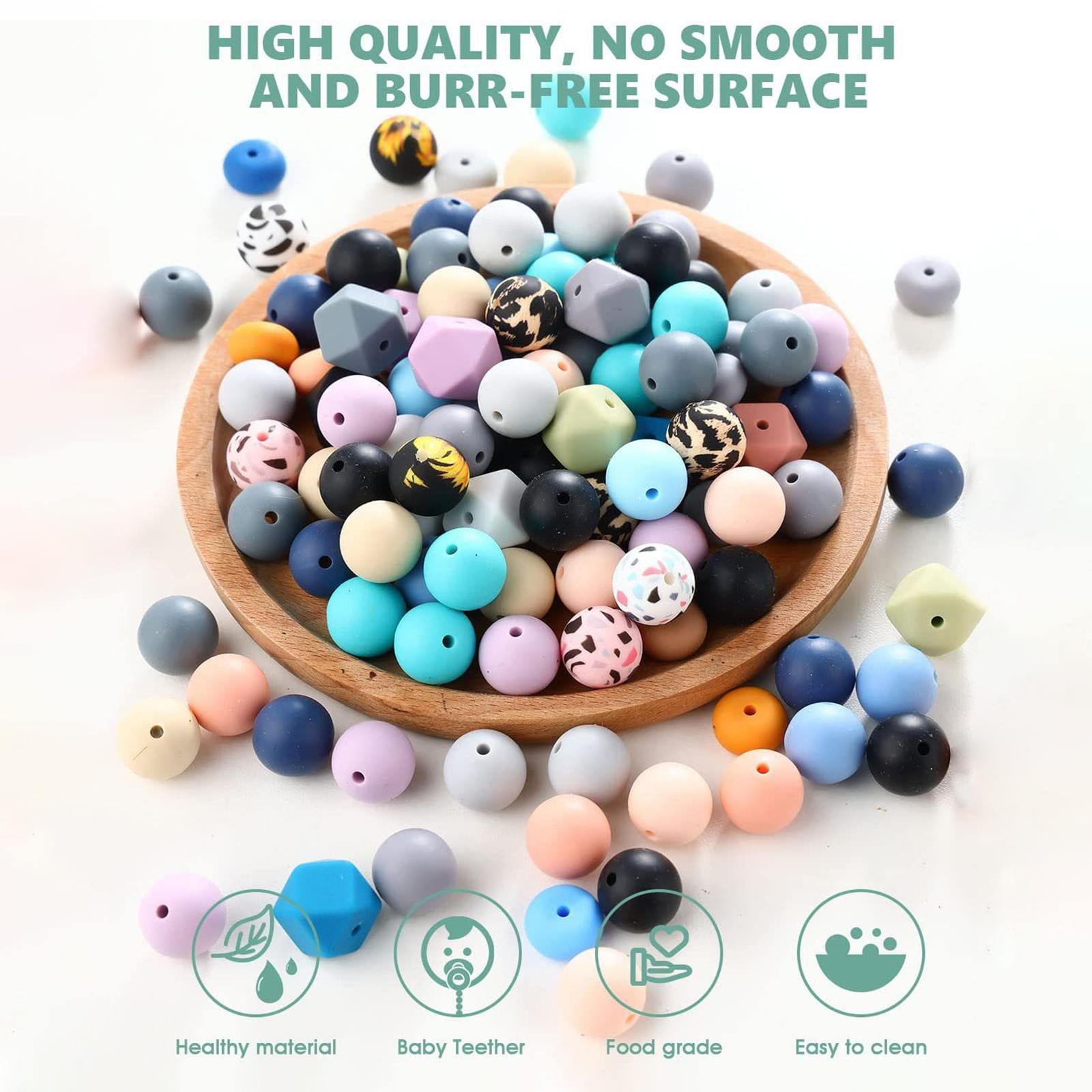 HPZZ 225Pcs Silicone Beads for Keychain Making Kits, 15mm Silicone Beads Bulk, Multiple Styles & Colorful Rubber Beads for Keychains Making DIY Necklace Bracelet Jewelry Crafts