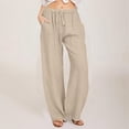 thumbnail image 2 of NIEWTR Womens Cotton Linen Palazzo Pants Drawstring Elastic Waist Casual Wide Leg Trousers with Pockets（Khaki,3XL), 2 of 5