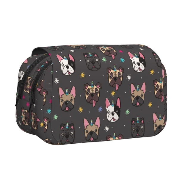 Easygdp French Bulldogs para Estuche de Lápices con Tapa Flip, Suministros de Oficina y Universidad para Adolescentes y Adultos