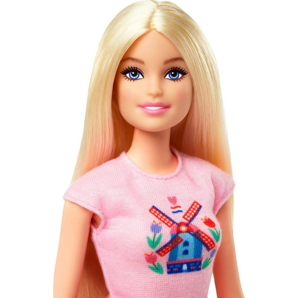 Barbie Pink Passport Holland Doll Set with Bicycle, Clothes