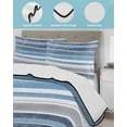 thumbnail image 4 of Quilts Twin Size Bedding Set, Blue Nordic Style Stripes Lightweight Quilted Comforter, Blue Gray Texture Soft Reversible Bedspread Coverlet with Pillow Covers for All Season, 68" x 86", 4 of 7