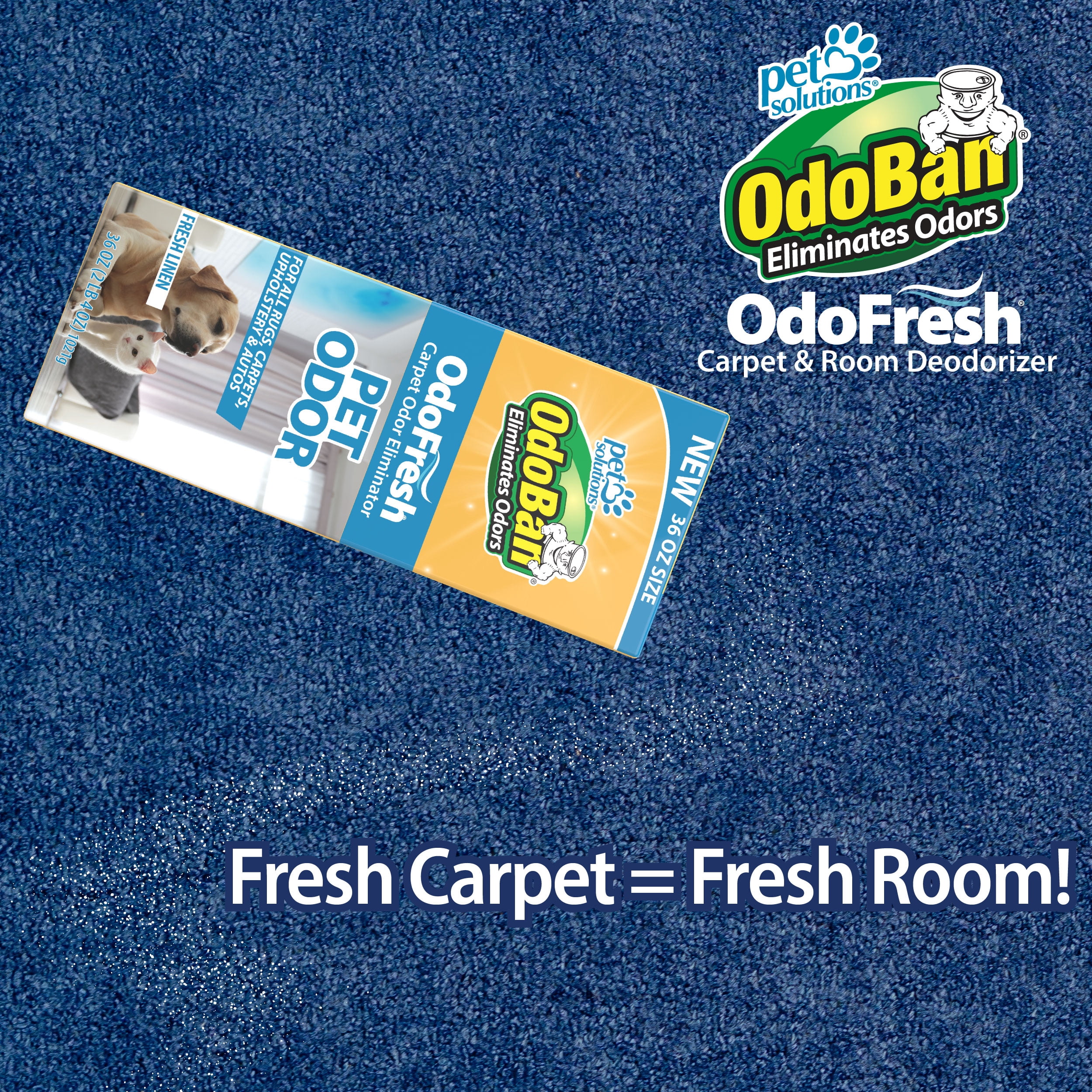 OdoBan OdoFresh Carpet and Room Deodorizer Powder for Home Smells and Odors Including Smoke, Pet Urine, Dogs, and Cat Litter, Fresh Linen Scent, 36 Ounces, Pack of 6
