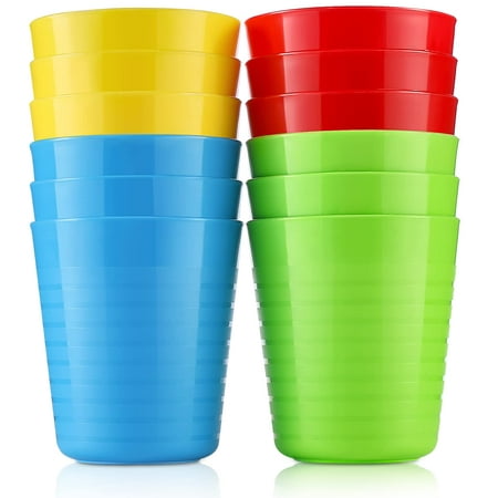

Mfacoy Kids Plastic Cups Set of 12 - 8 oz Toddler Cups Reusable - BPA-Free Drinking Cups for Kids - Dishwasher Safe - Bright Colored - Unbreakable Kids Cups with 20 Dinosaur Stickers