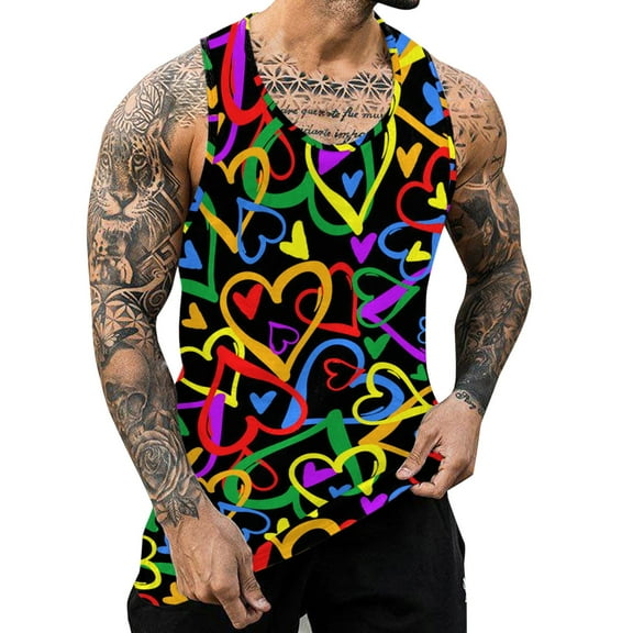 Men's Tank Tops Spring Festive Carnival Sleeveless Heart Print O Neck Vest Tshirts Sportwear