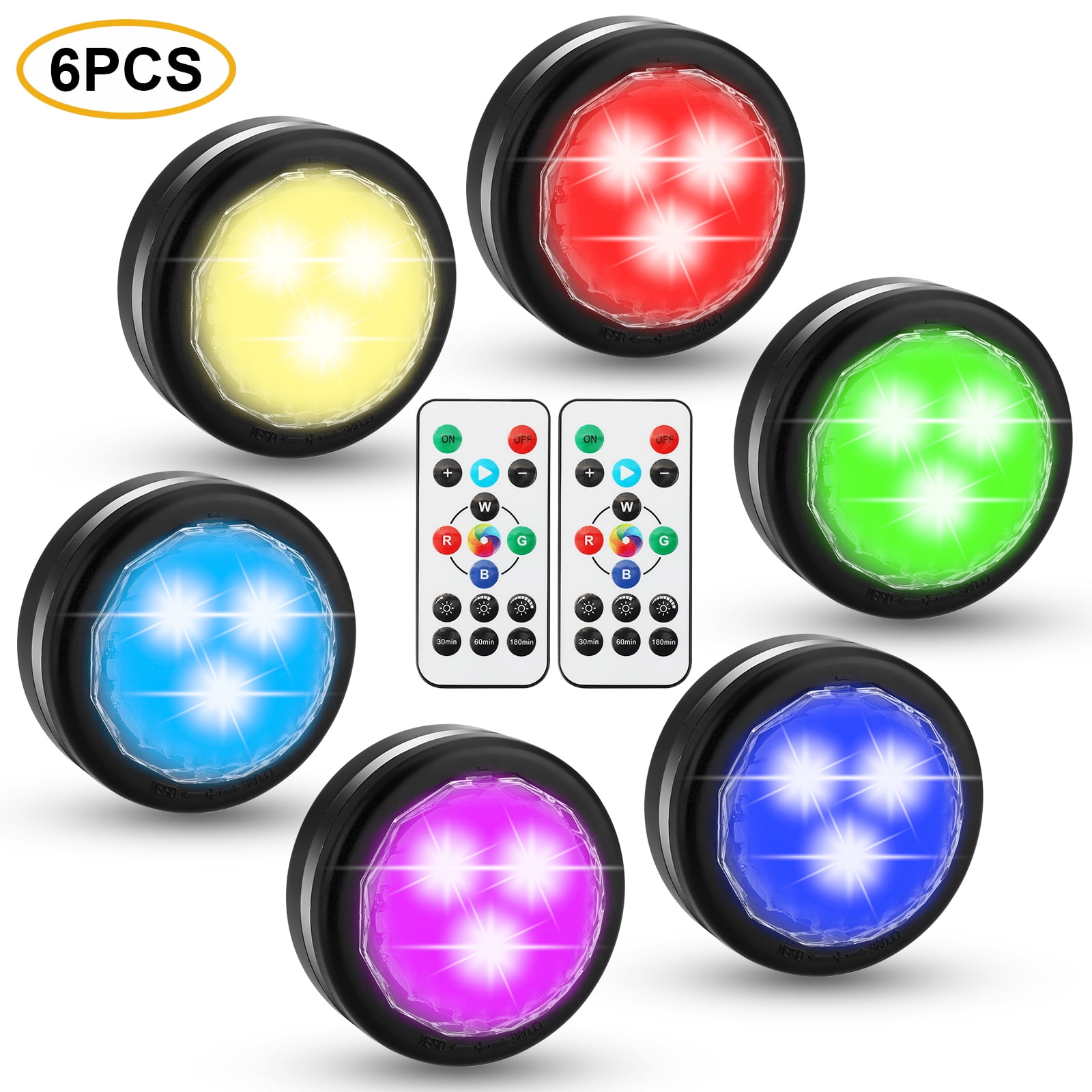 1/3/6 Pack LED Under Cabinet Lighting 16 Colors RGB Puck Counter Light Remotes 