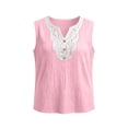 thumbnail image 6 of Karymi Womens Tops Dressy Casual Sleeveless Lace Trim V‑Neck Tank Top, Solid Fake Linen Crinkle Textured Loose‑Fit Casual Vest, Relaxed Wide Strap Sleeveless Top Womens Summer Tops, 6 of 8