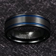 thumbnail image 3 of 8mm Men's Black Brushed Tungsten Ring Wedding Band with Double Blue Grooves Size 7-12, 3 of 5