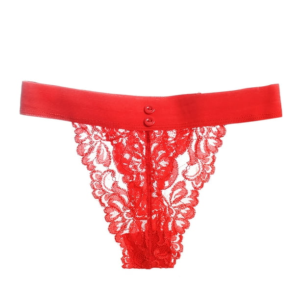 Cheers Sexy Women Underwear Buttons Embroidery Lace See-Through G-String  Thong Panties