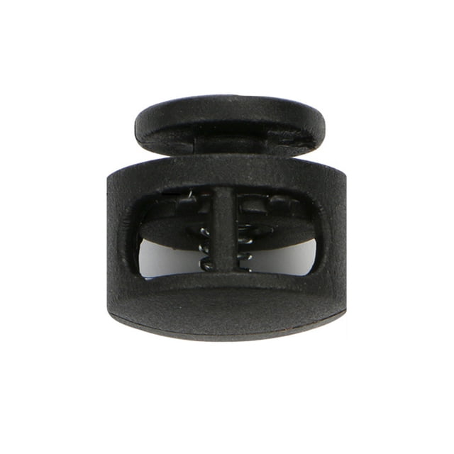 Qarigey 100 piezas tapón de plástico Cordón de zapato bloqueo de cordón de un solo agujero doble sujetador de resorte Clip cordón Toggle Accesorios de disfraces negro 7 1.65*1.65