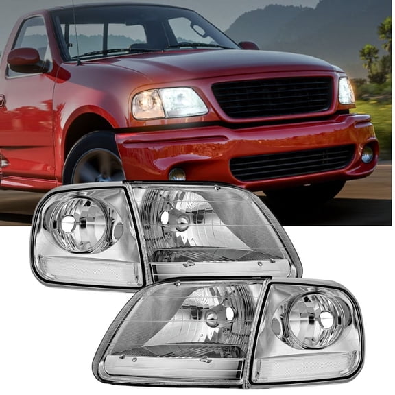 Nilight Headlight Assembly Compatible with 1997 1998 1999 2000 2001 2002 2003 Ford F-150 Expedition Chrome Housing